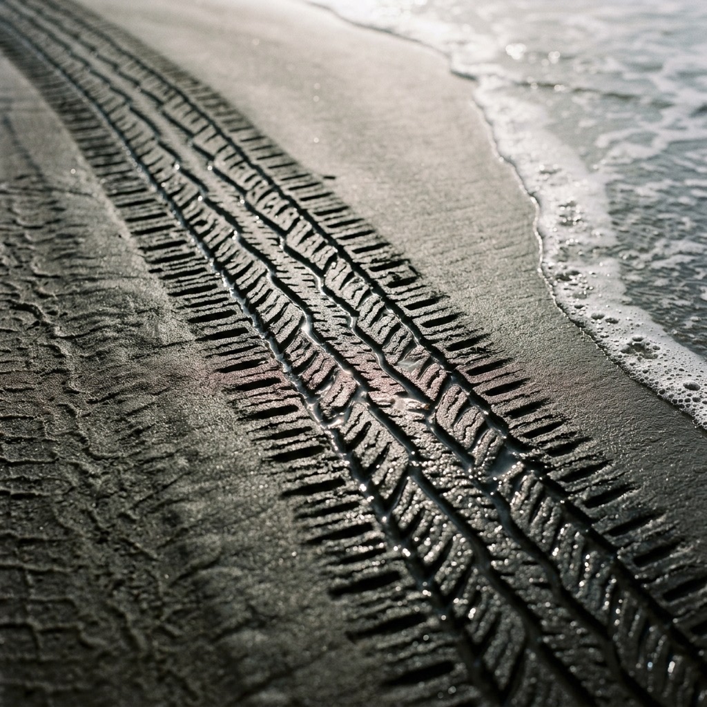 砂浜のタイヤ跡
